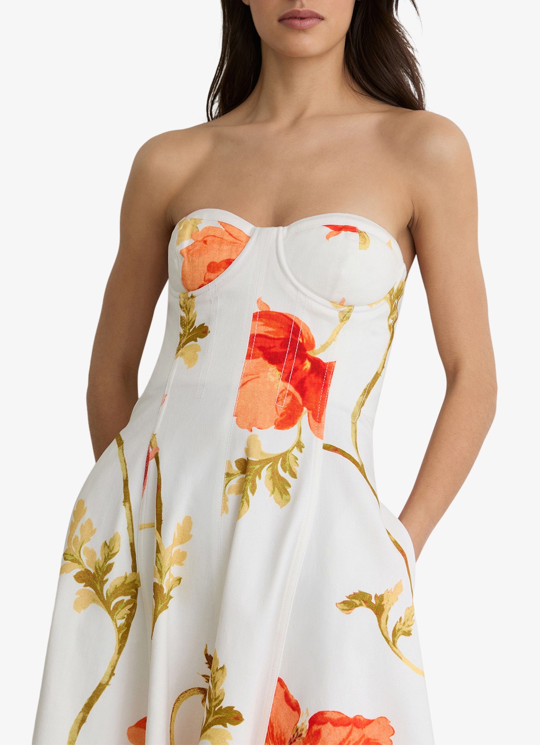 Reiss Penelope midi jurk met steekzakken en bloemenprint - detail 5 creme