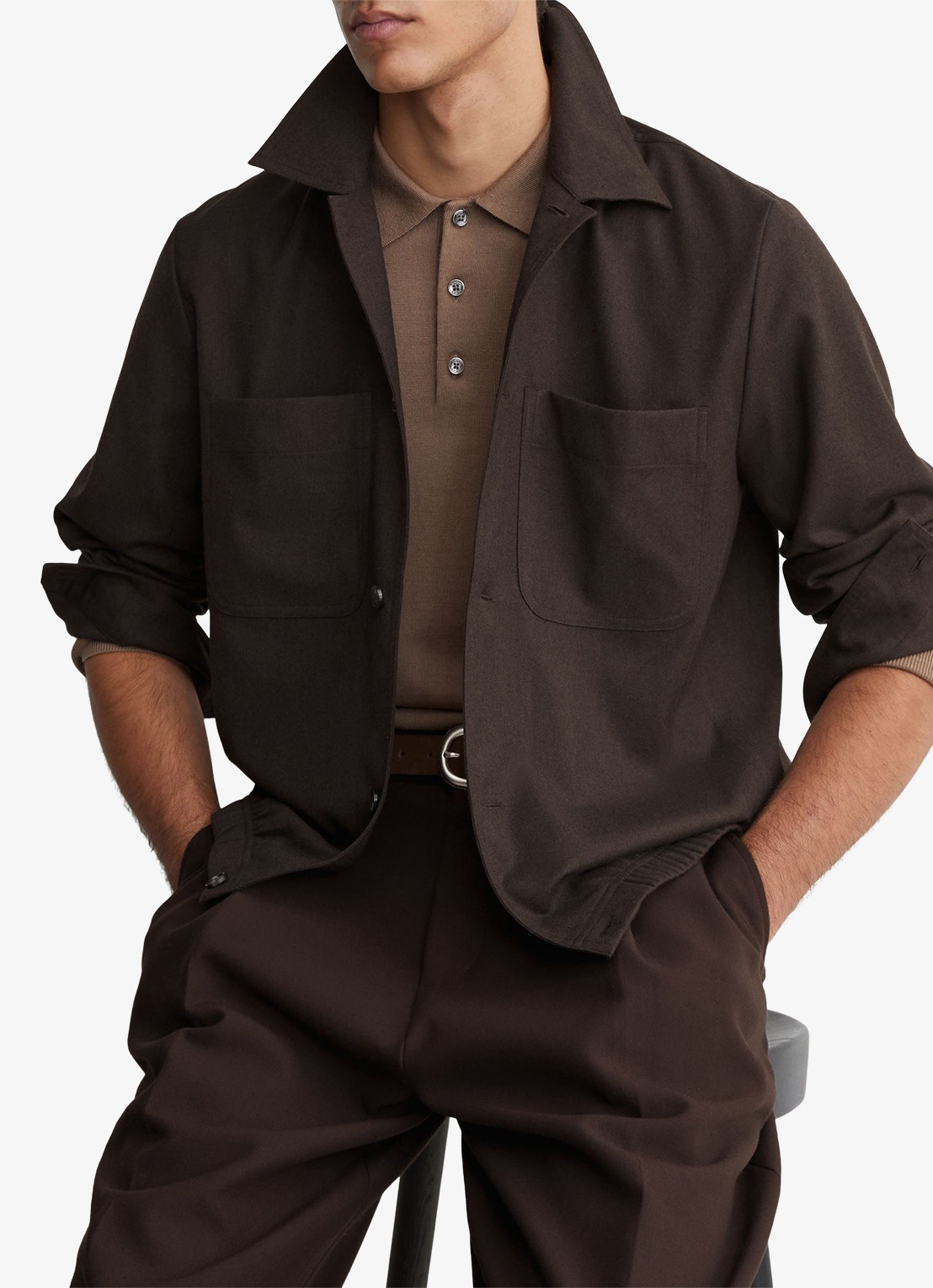 Reiss PENGE overshirt in wolblend  - detail 4 chocoladebruin