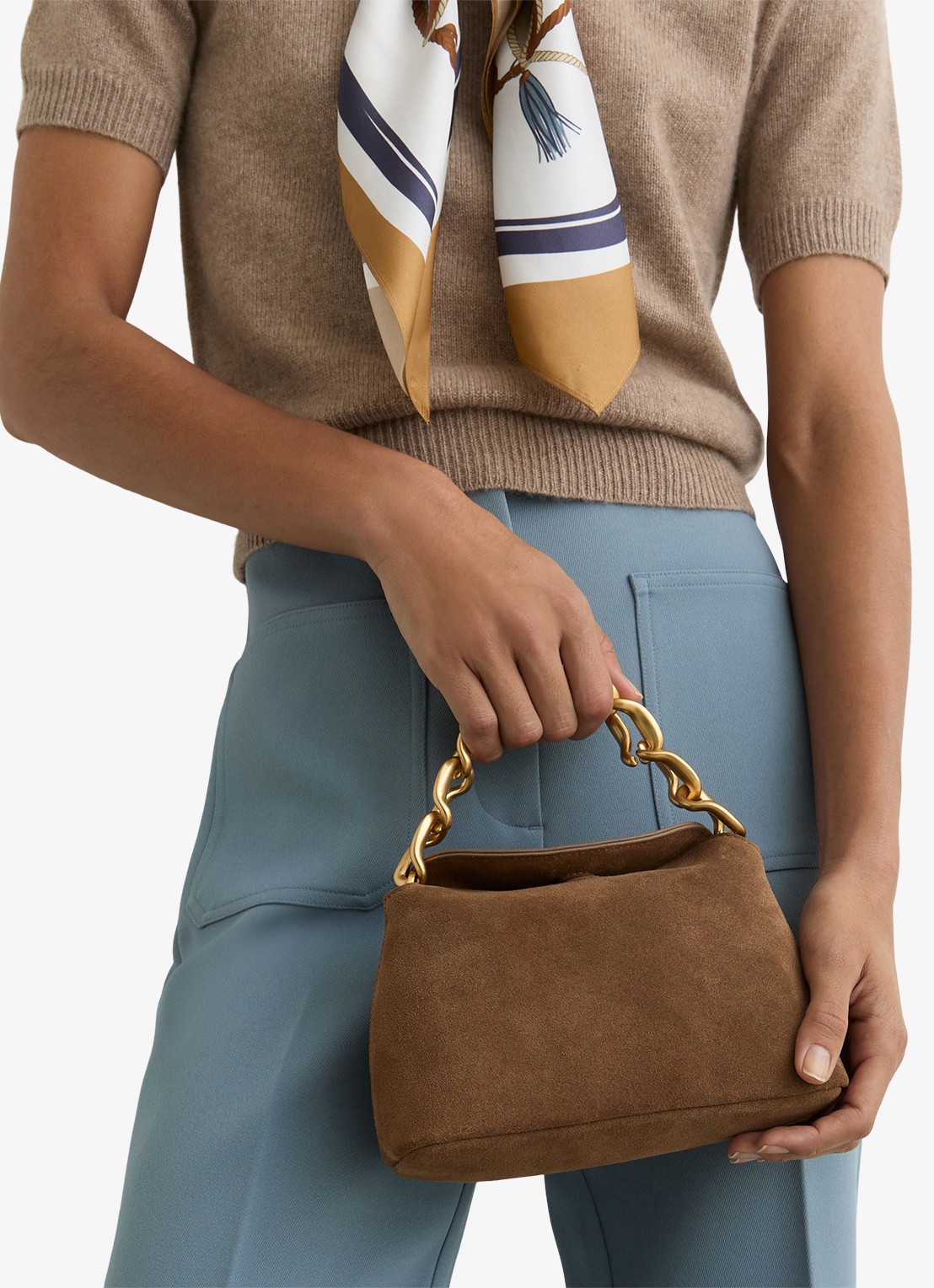 Reiss Peony handtas van suède - voorkant 6 bruin