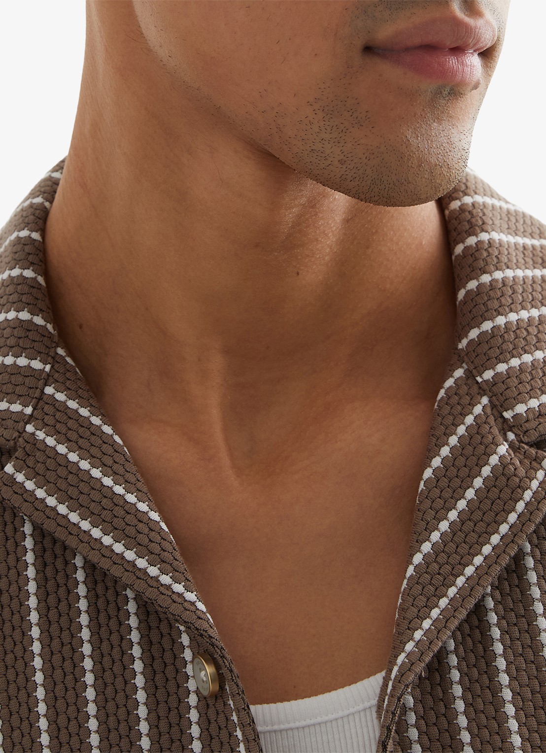Reiss Percy overhemd met streepprint en structuur  - detail 5 bruin