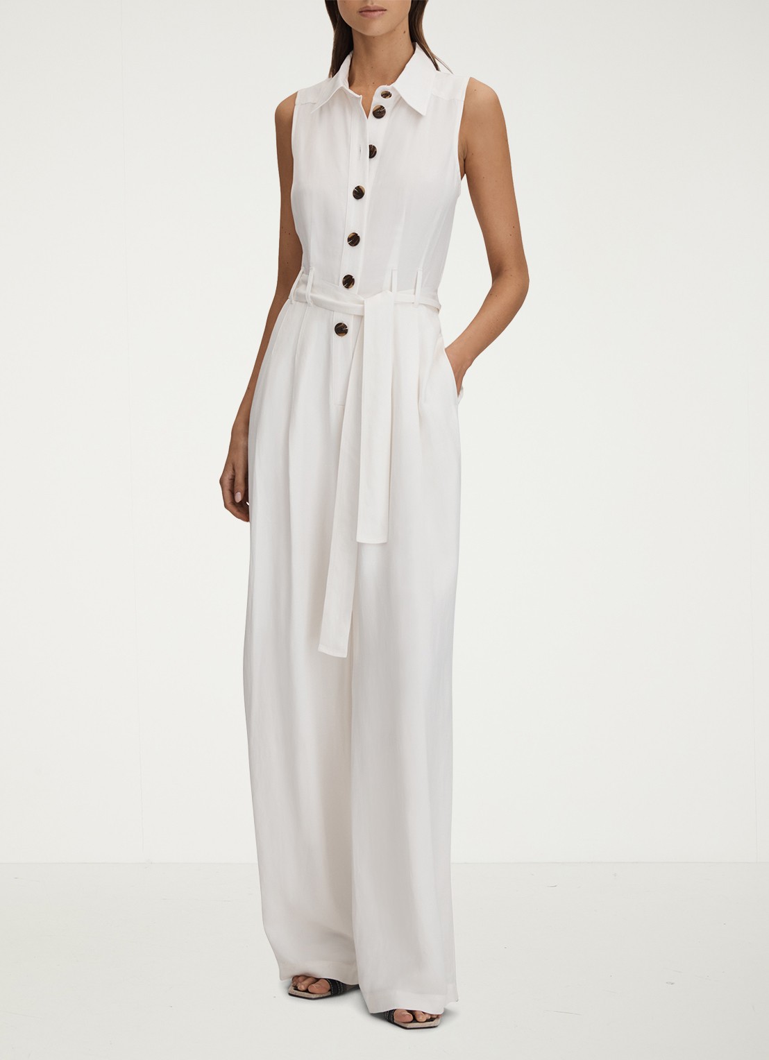 Reiss Perla wide fit jumpsuit met strikceintuur - detail 4 wit