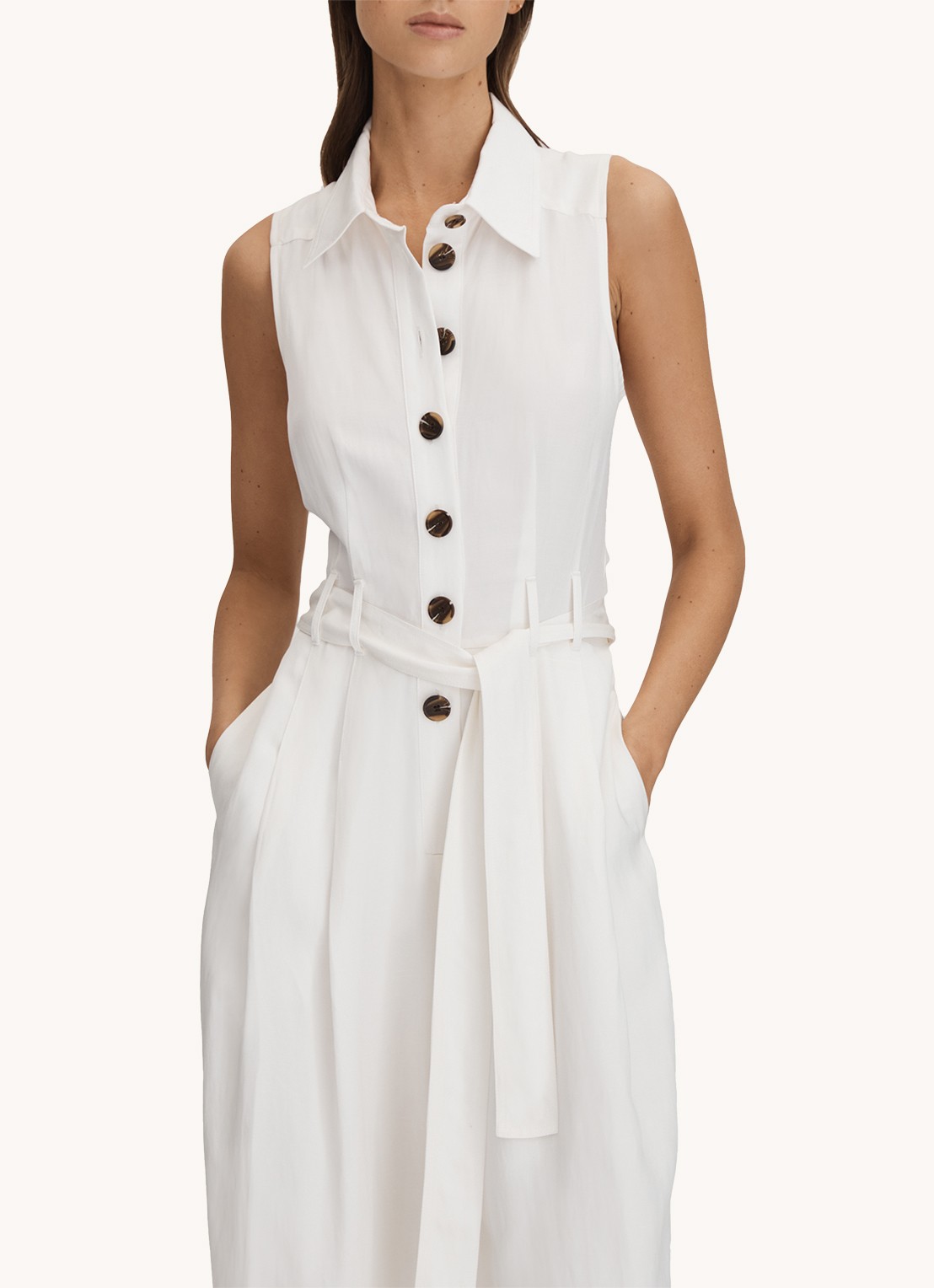 Reiss Perla wide fit jumpsuit met strikceintuur - detail 5 wit