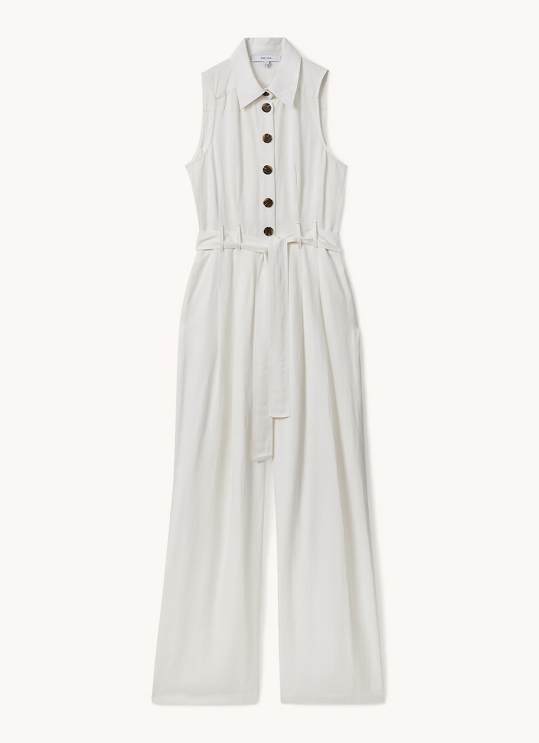 Reiss Perla wide fit jumpsuit met strikceintuur - voorkant wit