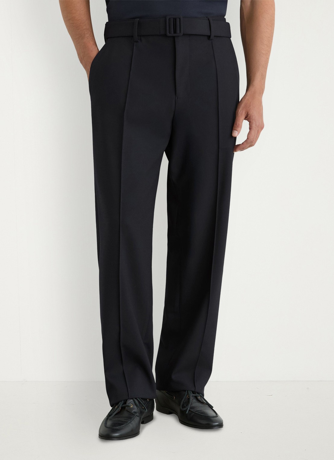 Reiss Peshi straight fit pantalon met ceintuur - detail donkerblauw