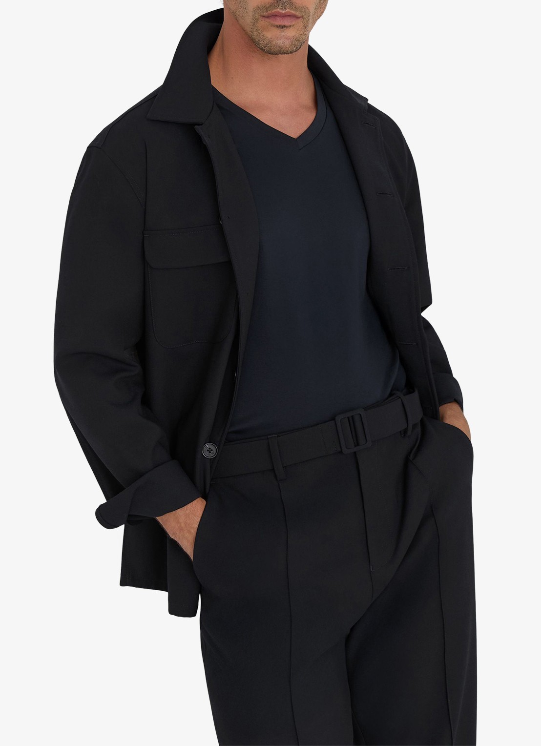 Reiss Peshi straight fit pantalon met ceintuur - detail 3 donkerblauw