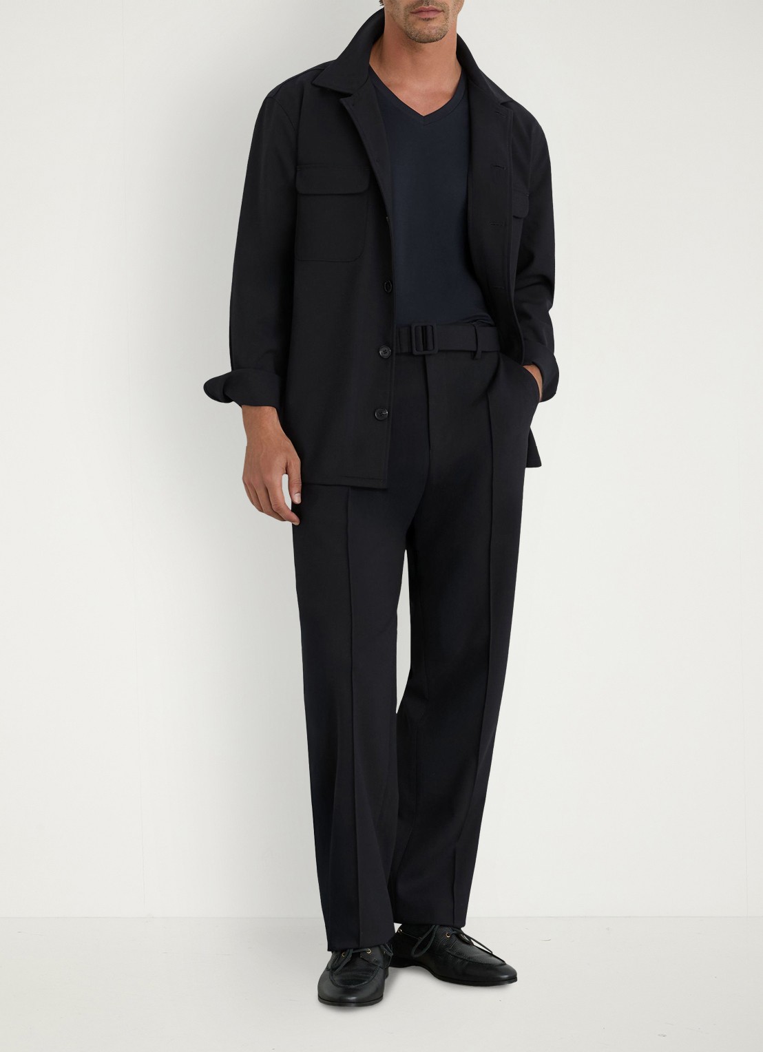 Reiss Peshi straight fit pantalon met ceintuur - voorkant 6 donkerblauw