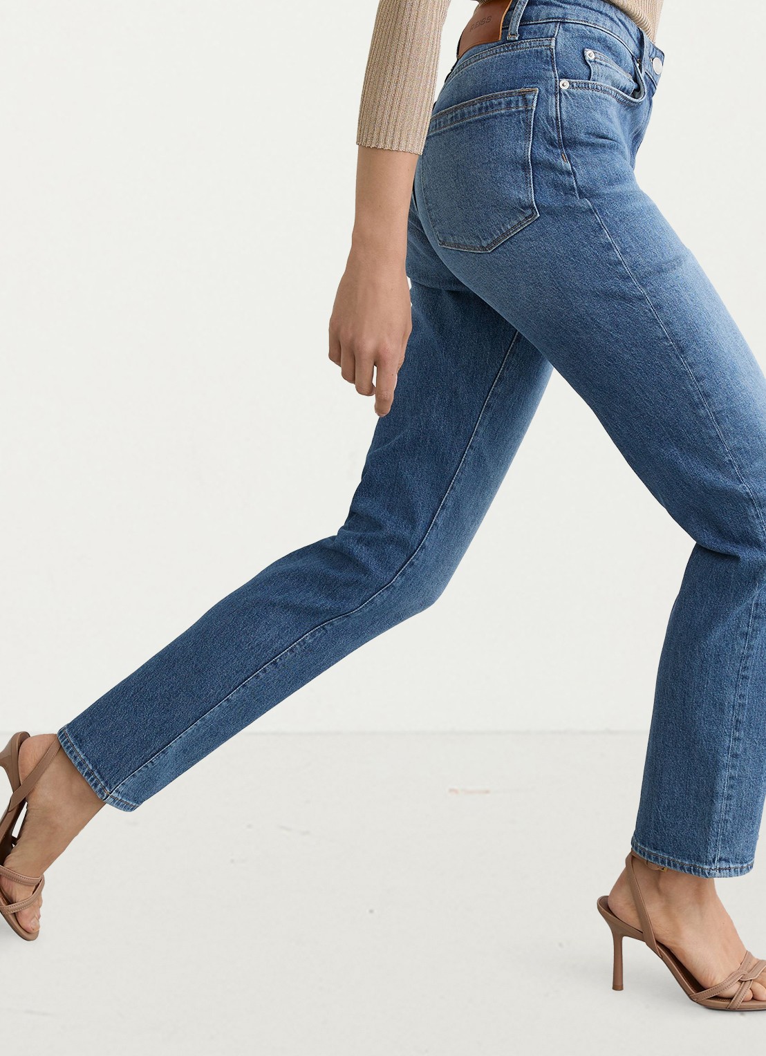 Reiss Petit Aubrey high waist straight leg jeans met medium wassing - detail 4 indigo