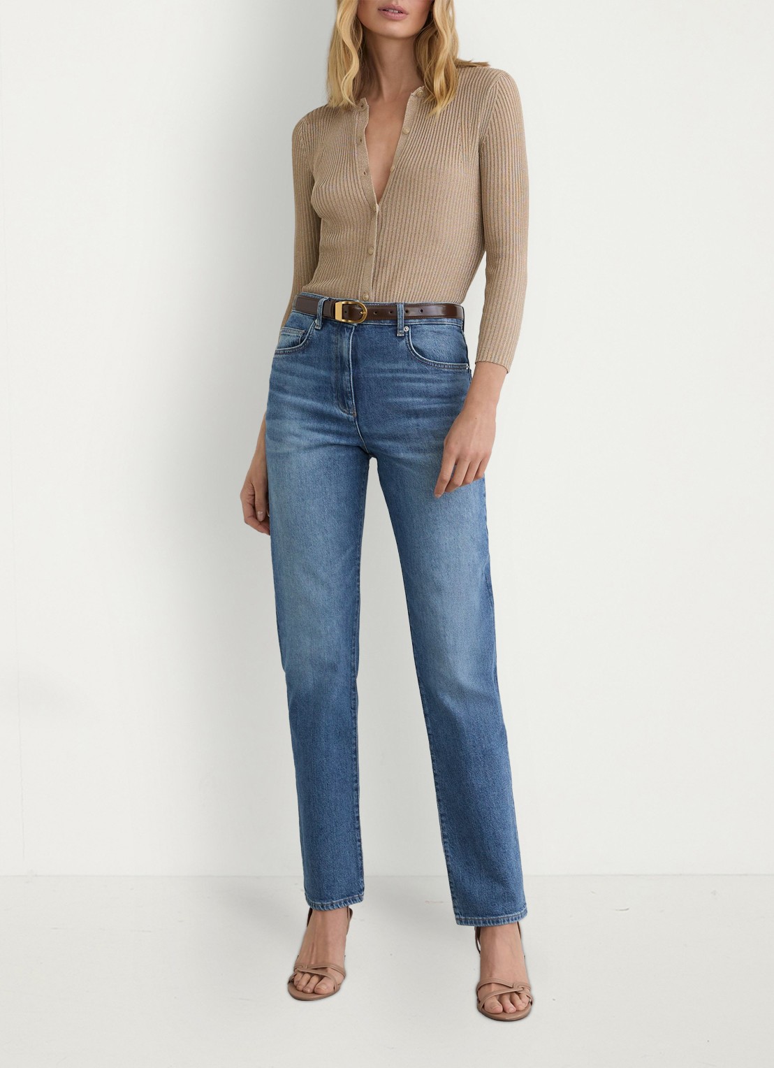 Reiss Petit Aubrey high waist straight leg jeans met medium wassing - voorkant 2 indigo