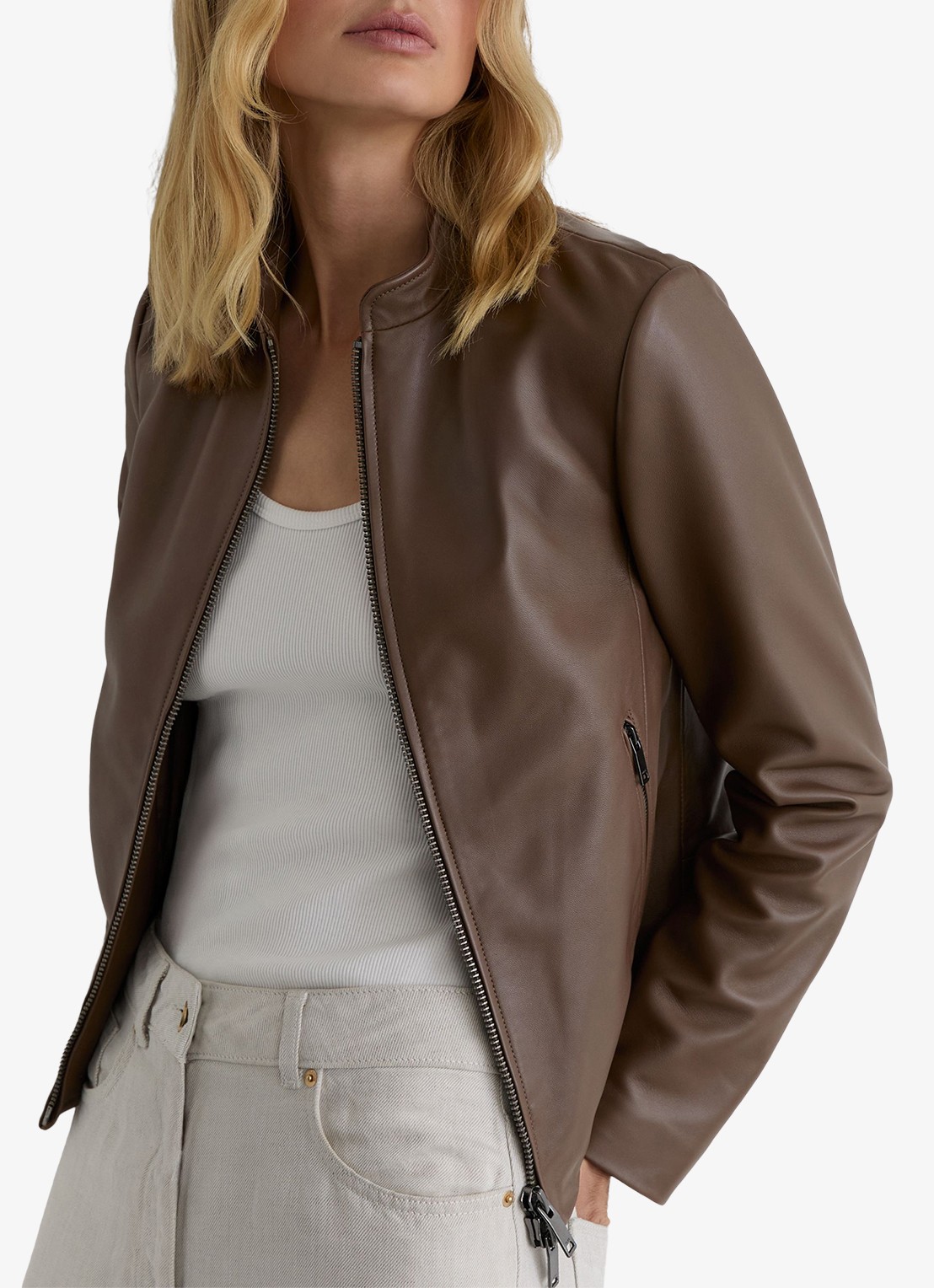 Reiss Petite Allie lerenjas van schapenleer - detail 3 beige