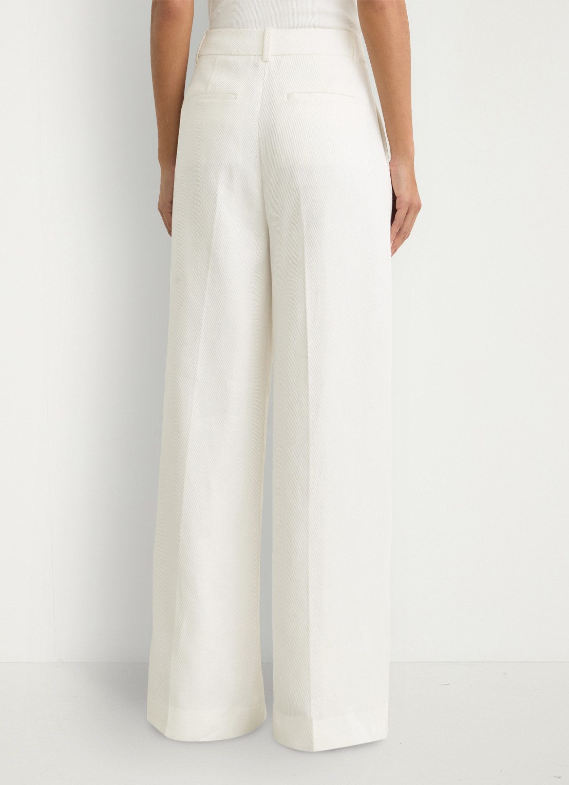 Reiss Petite Alyx high waist wide fit pantalon in linnenblend - achterkant 6 wit