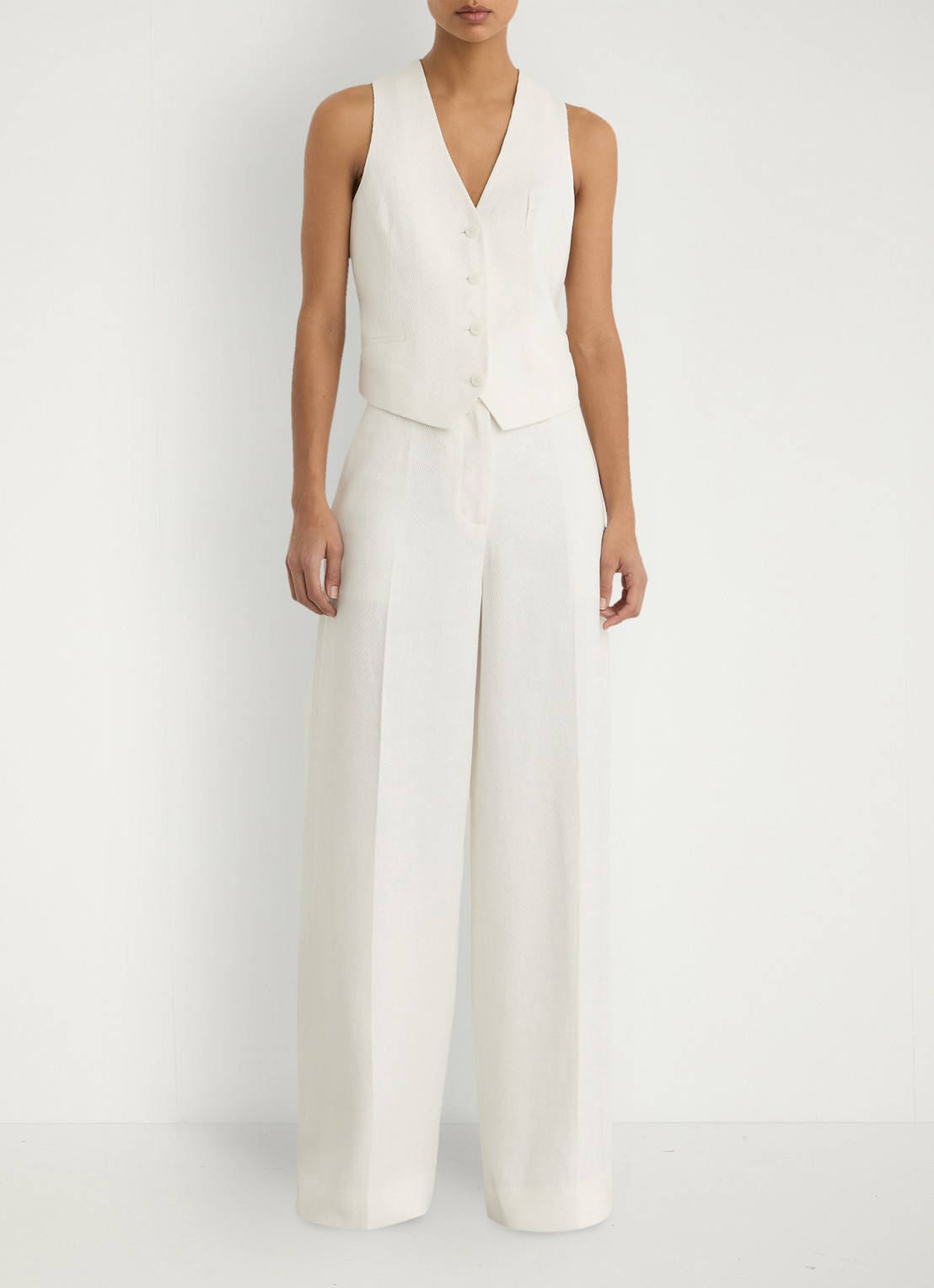 Reiss Petite Alyx high waist wide fit pantalon in linnenblend - detail 4 wit