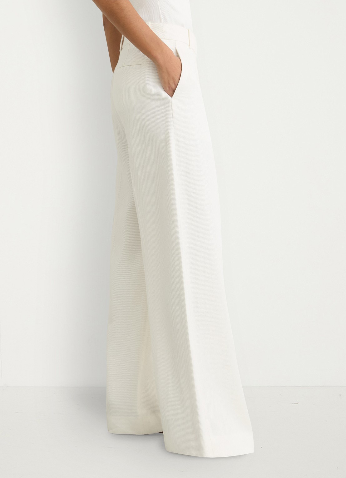 Reiss Petite Alyx high waist wide fit pantalon in linnenblend - detail 5 wit