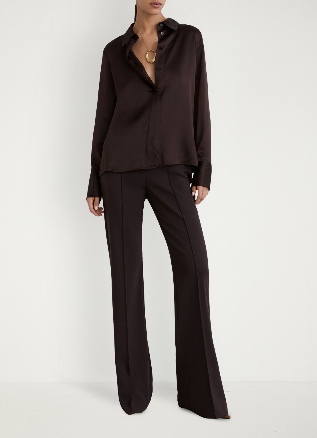 Reiss Petite ameira blouse van zijde  - voorkant 6 donkerbruin