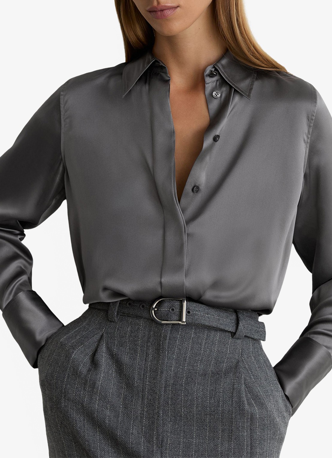 Reiss Petite ameira blouse van zijde  - detail donkergrijs