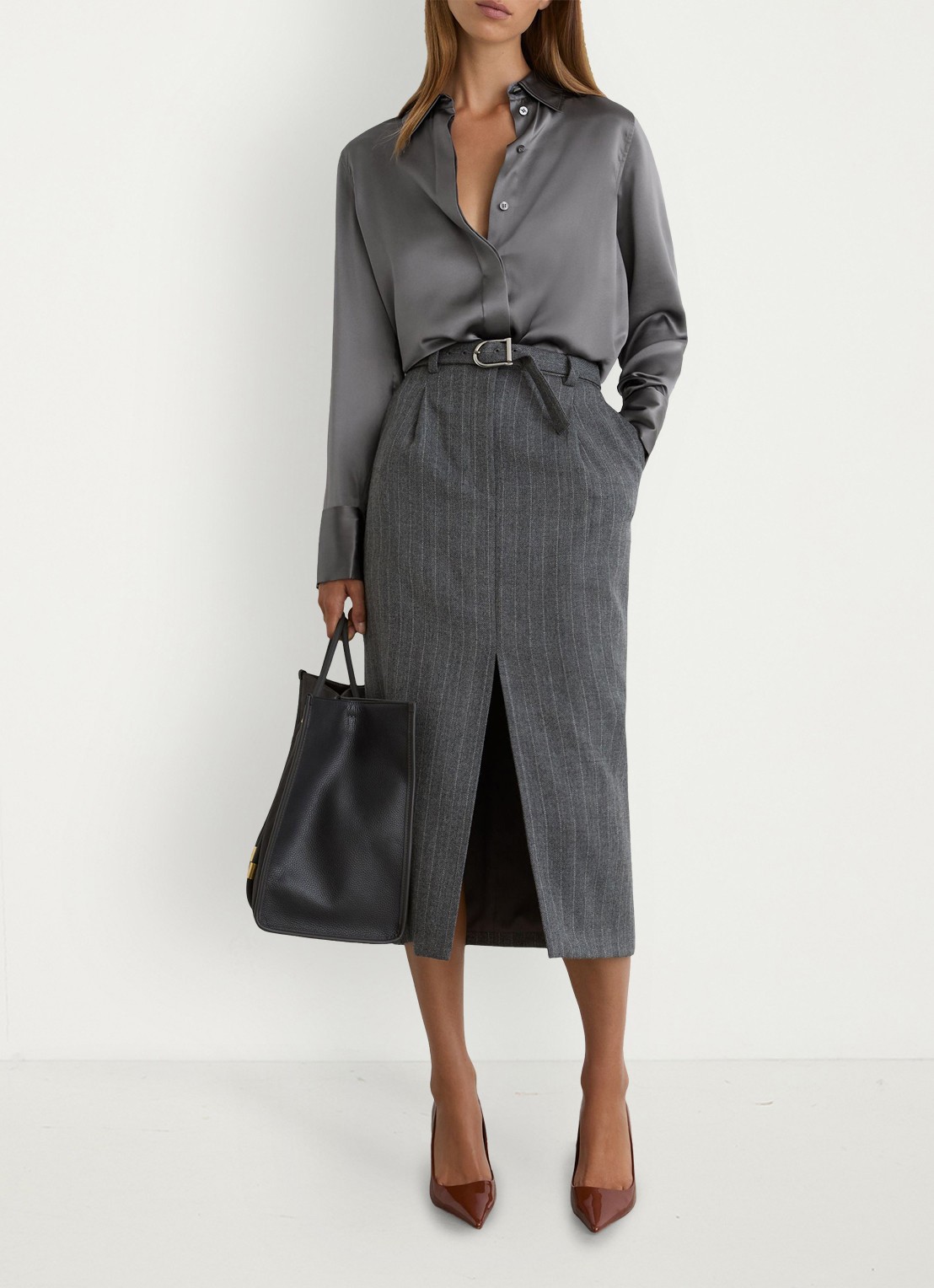 Reiss Petite ameira blouse van zijde  - detail 3 donkergrijs
