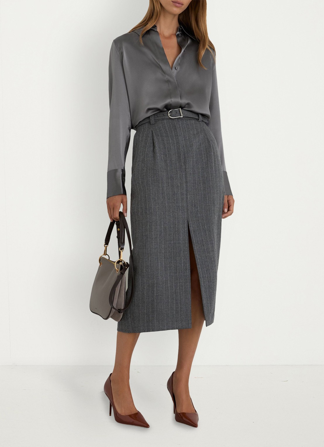 Reiss Petite ameira blouse van zijde  - voorkant 7 donkergrijs
