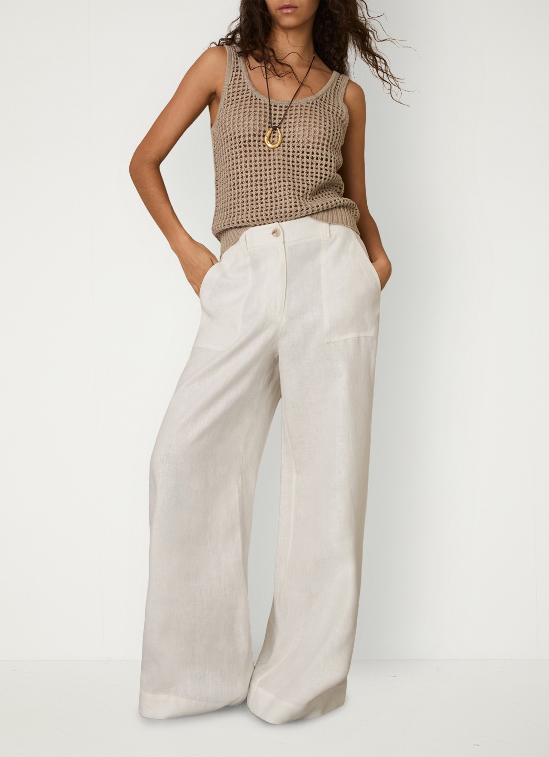 Reiss Petite Ashby high waist loose fit pantalon met steekzakken - voorkant 2 wit