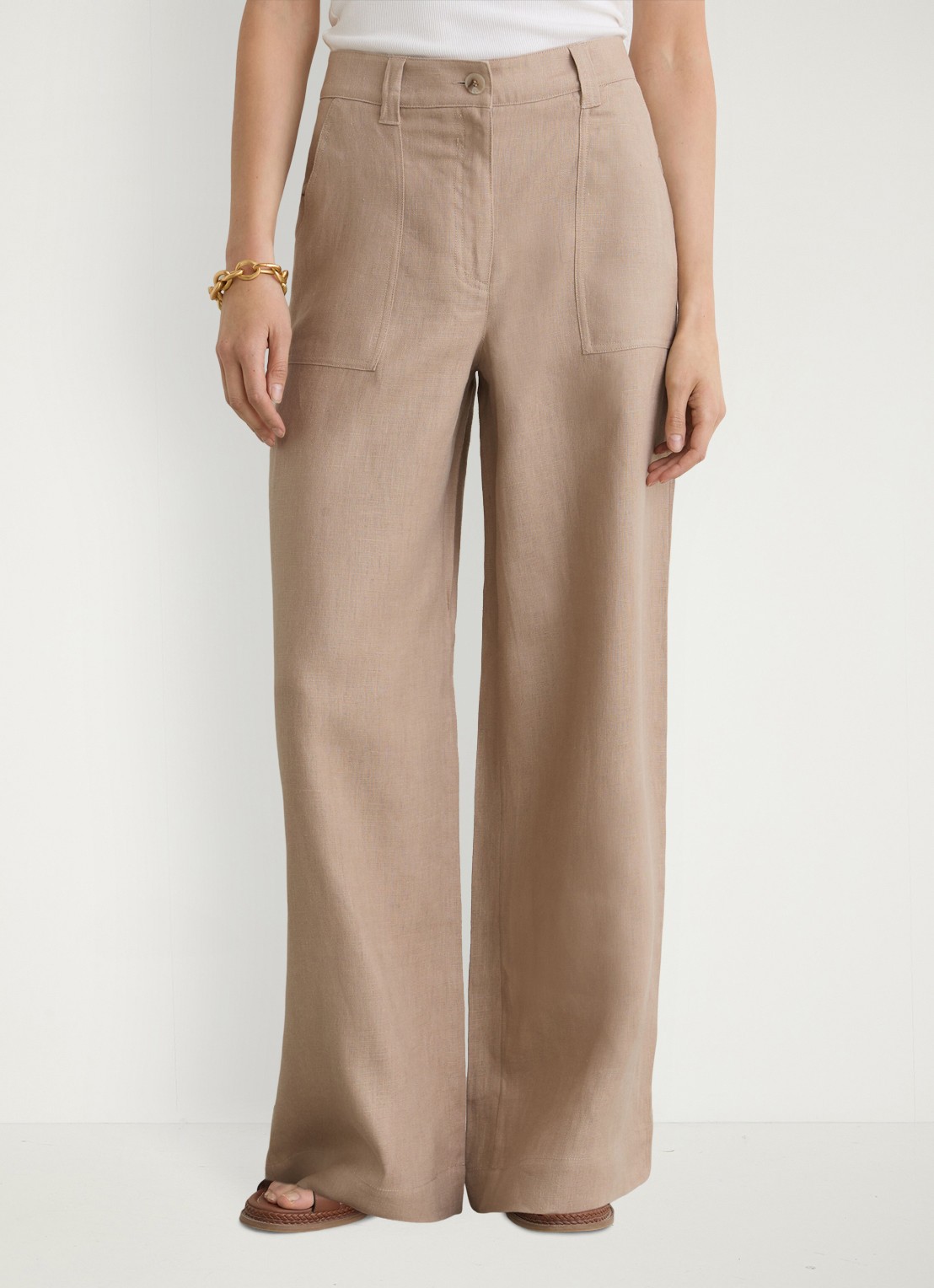 Reiss Petite Ashby high waist loose fit pantalon met steekzakken - detail 3 naturel