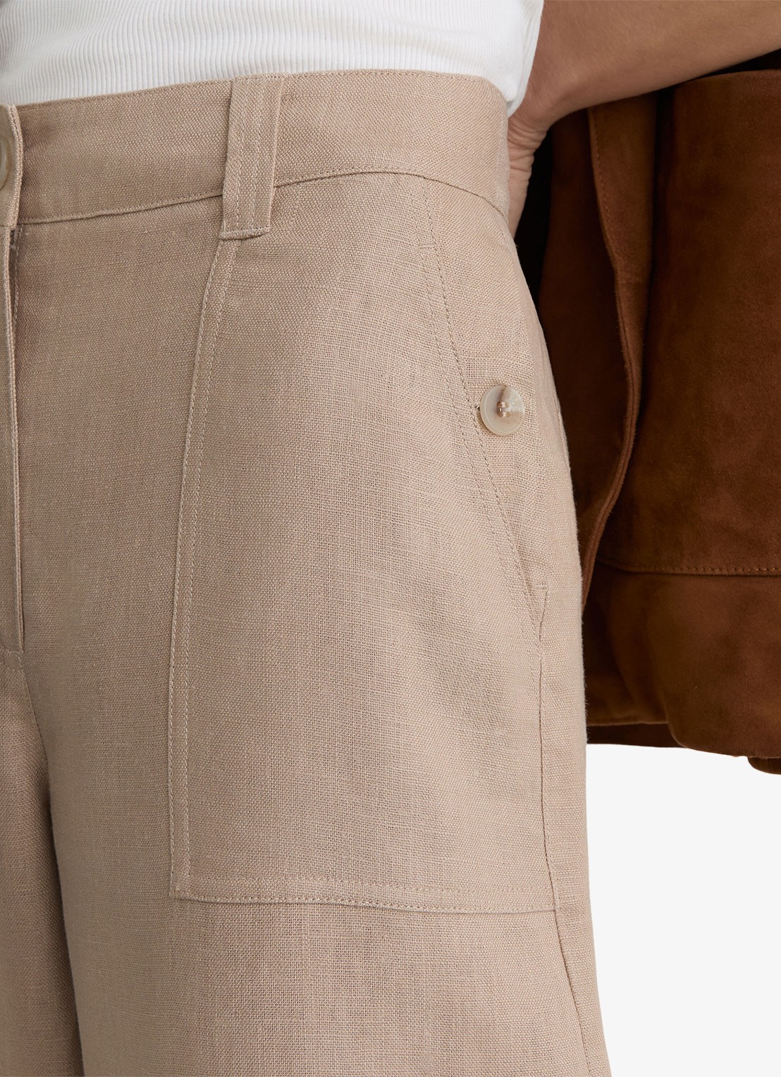 Reiss Petite Ashby high waist loose fit pantalon met steekzakken - detail 4 naturel