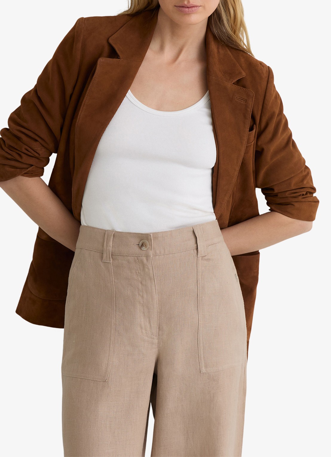 Reiss Petite Ashby high waist loose fit pantalon met steekzakken - detail 5 naturel