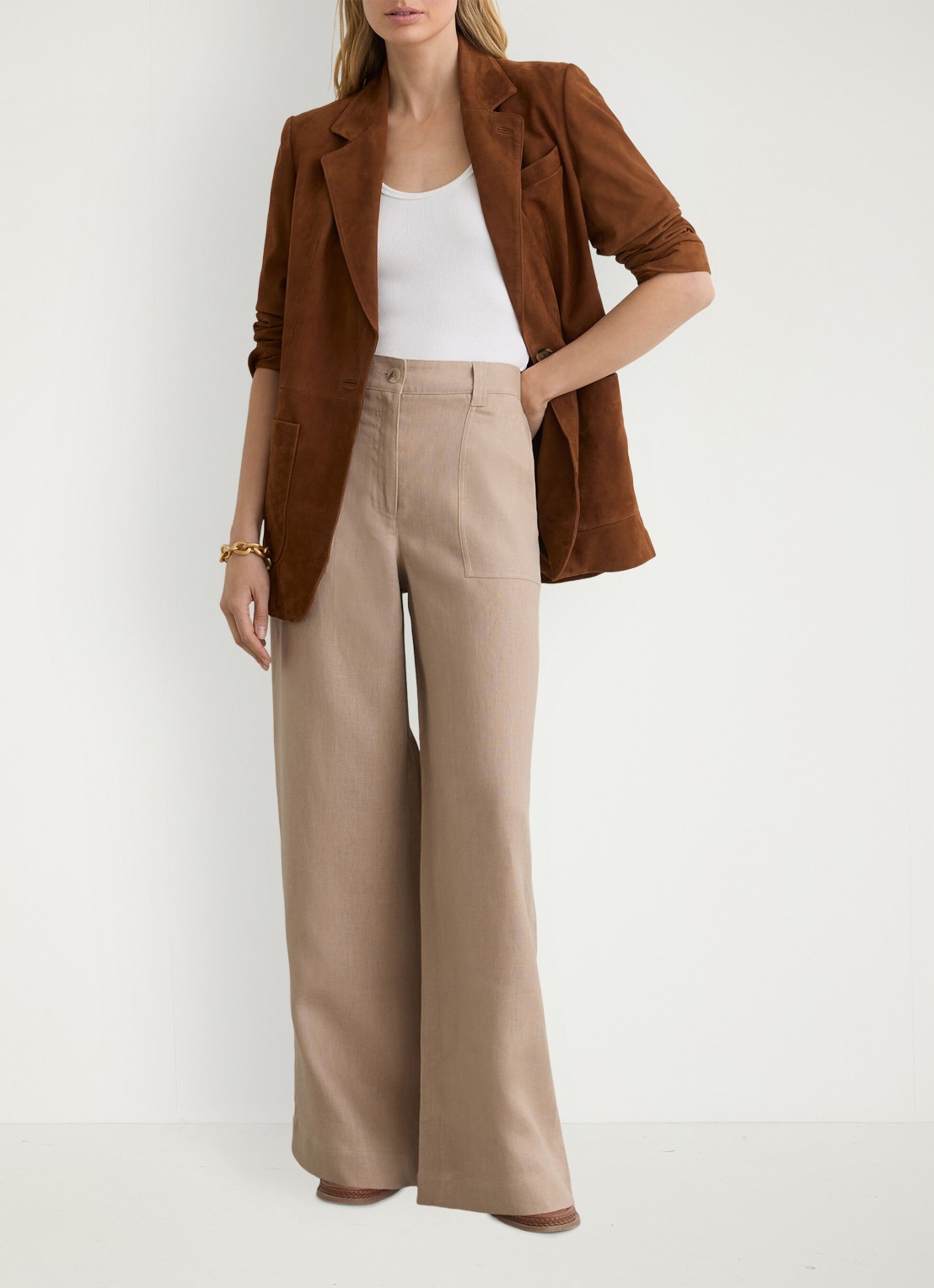 Reiss Petite Ashby high waist loose fit pantalon met steekzakken - detail 6 naturel