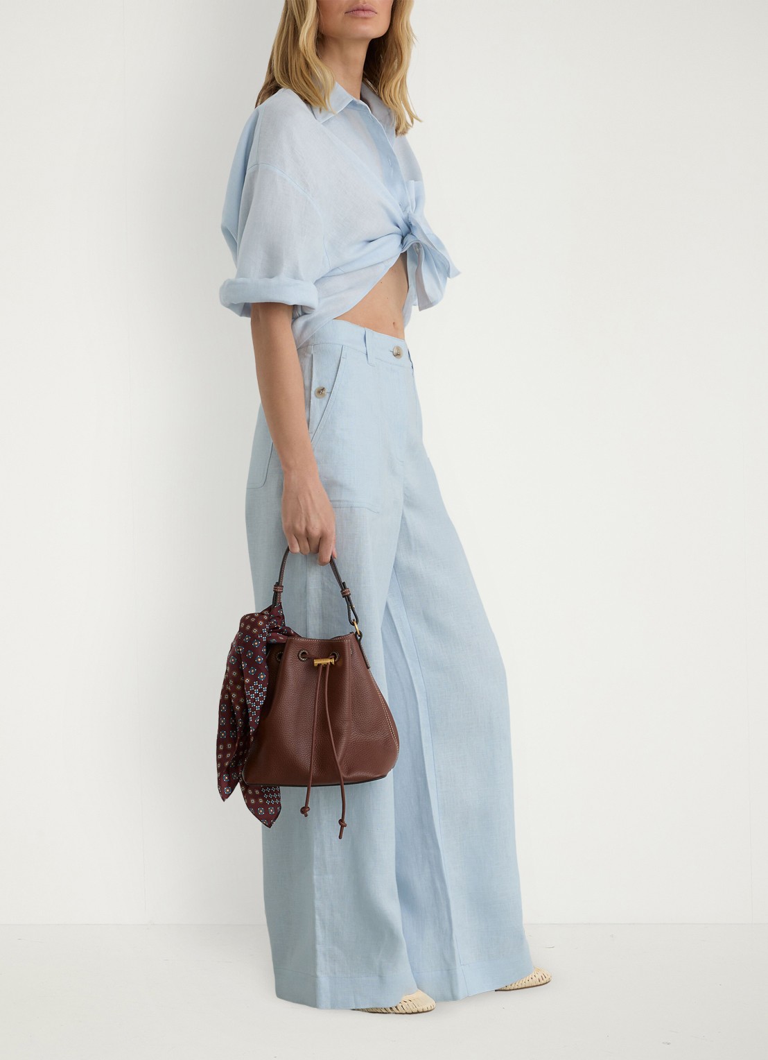 Reiss Petite Ashby high waist loose fit pantalon met steekzakken - voorkant 7 blauw