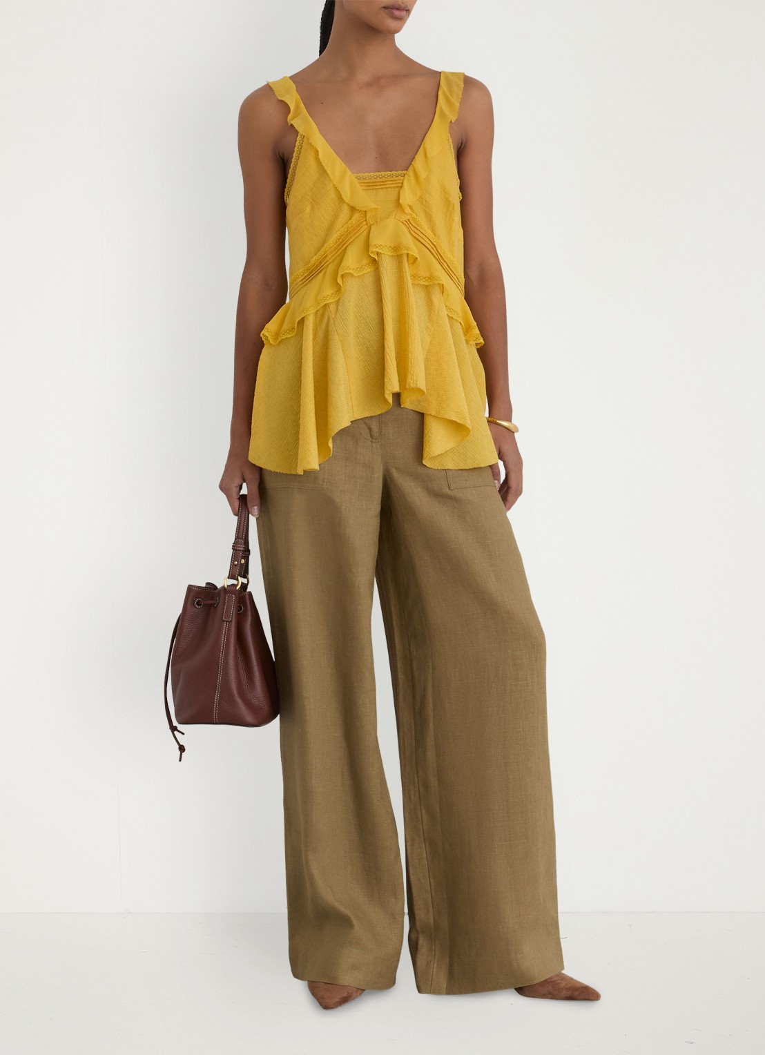 Reiss Petite Ashby high waist loose fit pantalon met steekzakken - detail 4 khaki
