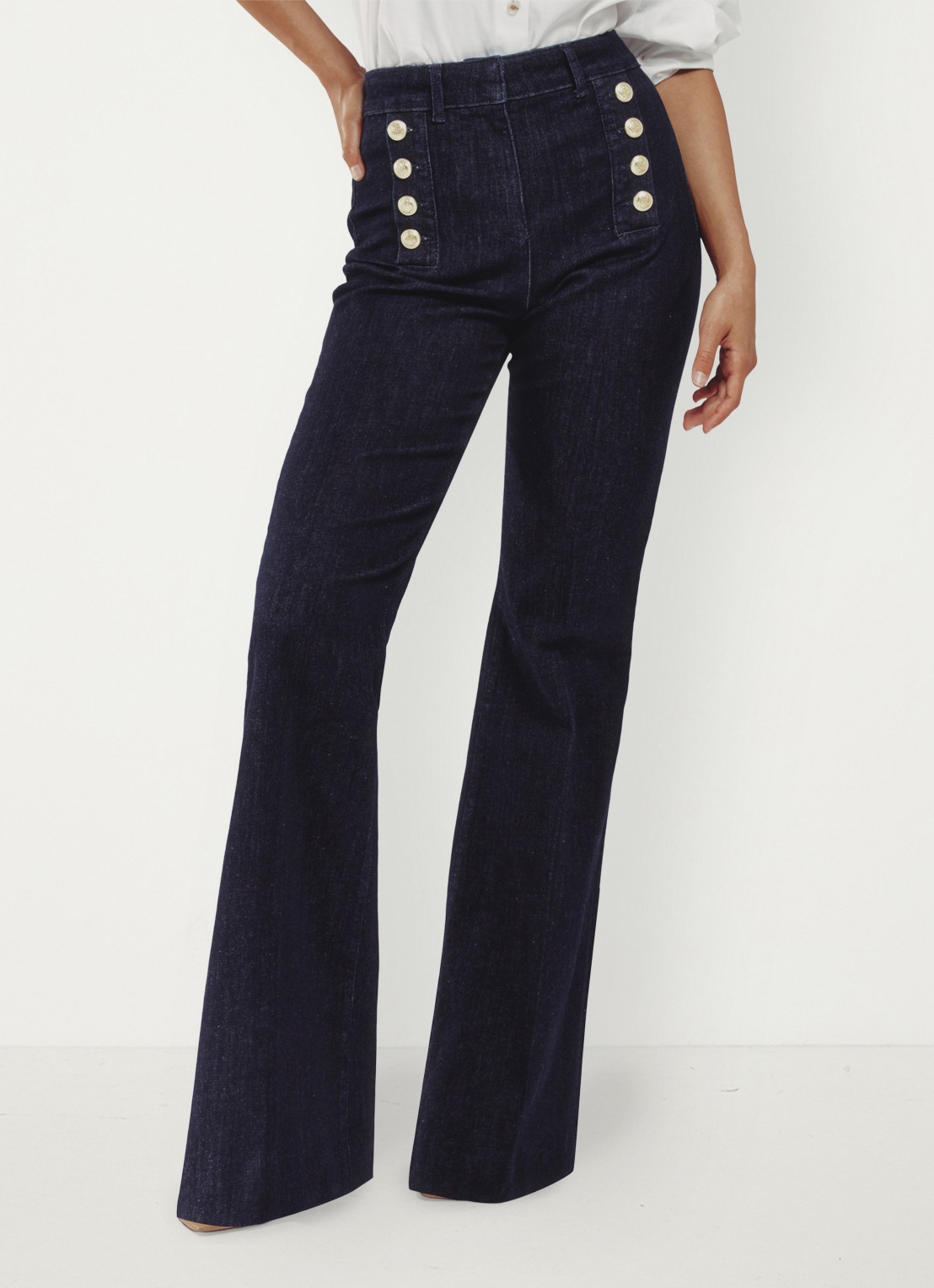 Reiss Petite Athena high wasit flared jeans met sierknopen - detail 3 indigo