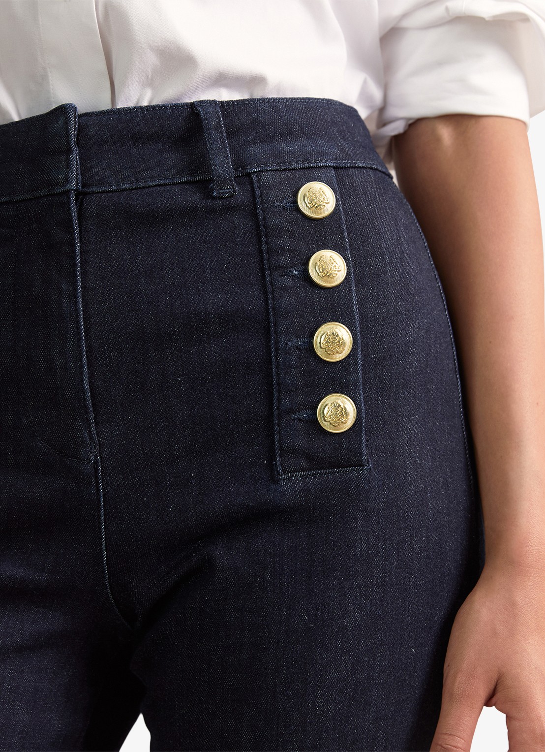 Reiss Petite Athena high wasit flared jeans met sierknopen - detail 4 indigo