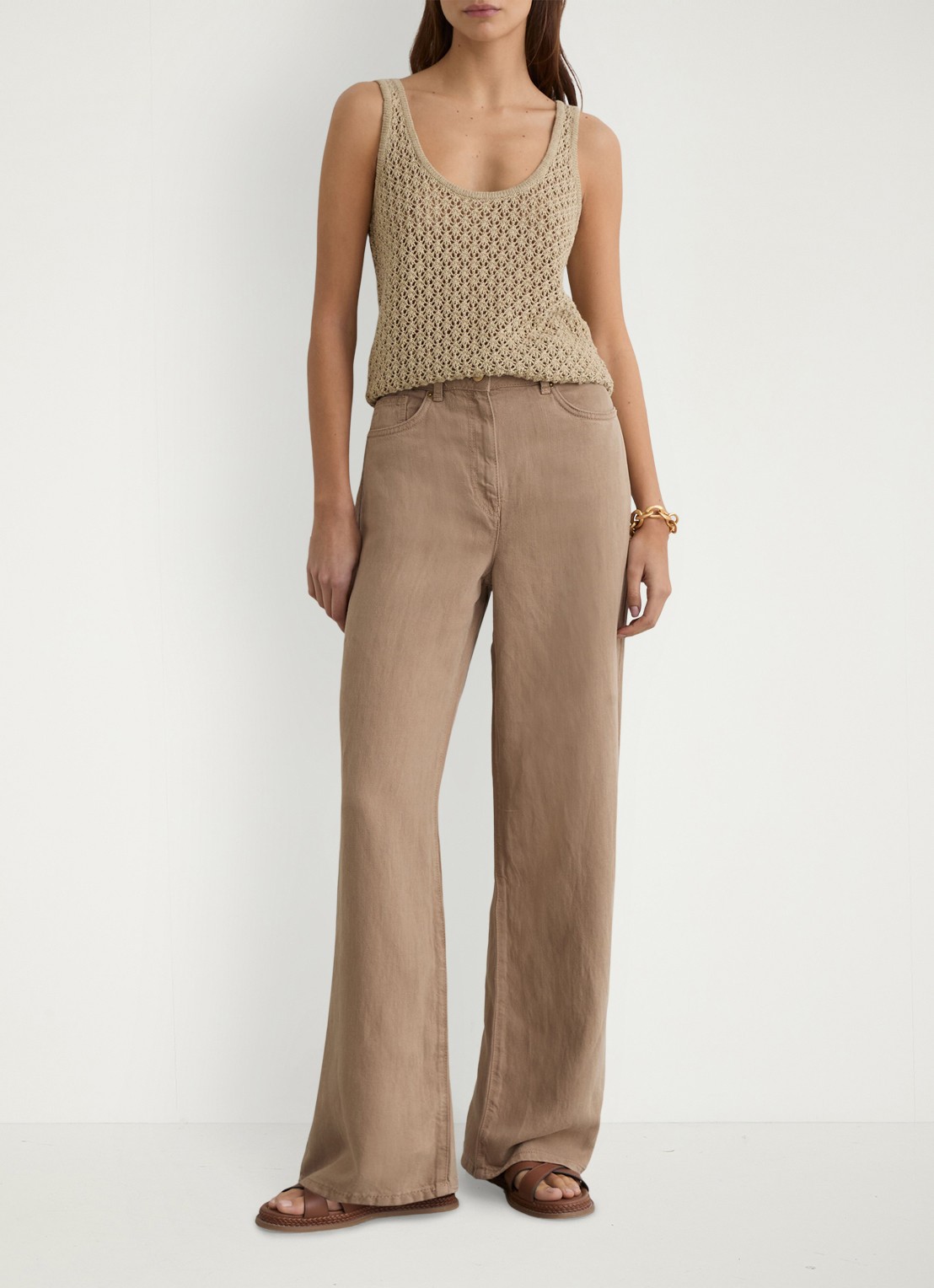 Reiss Petite Carmen high waist wide fit pantalon in linnenblend - voorkant 3 beige