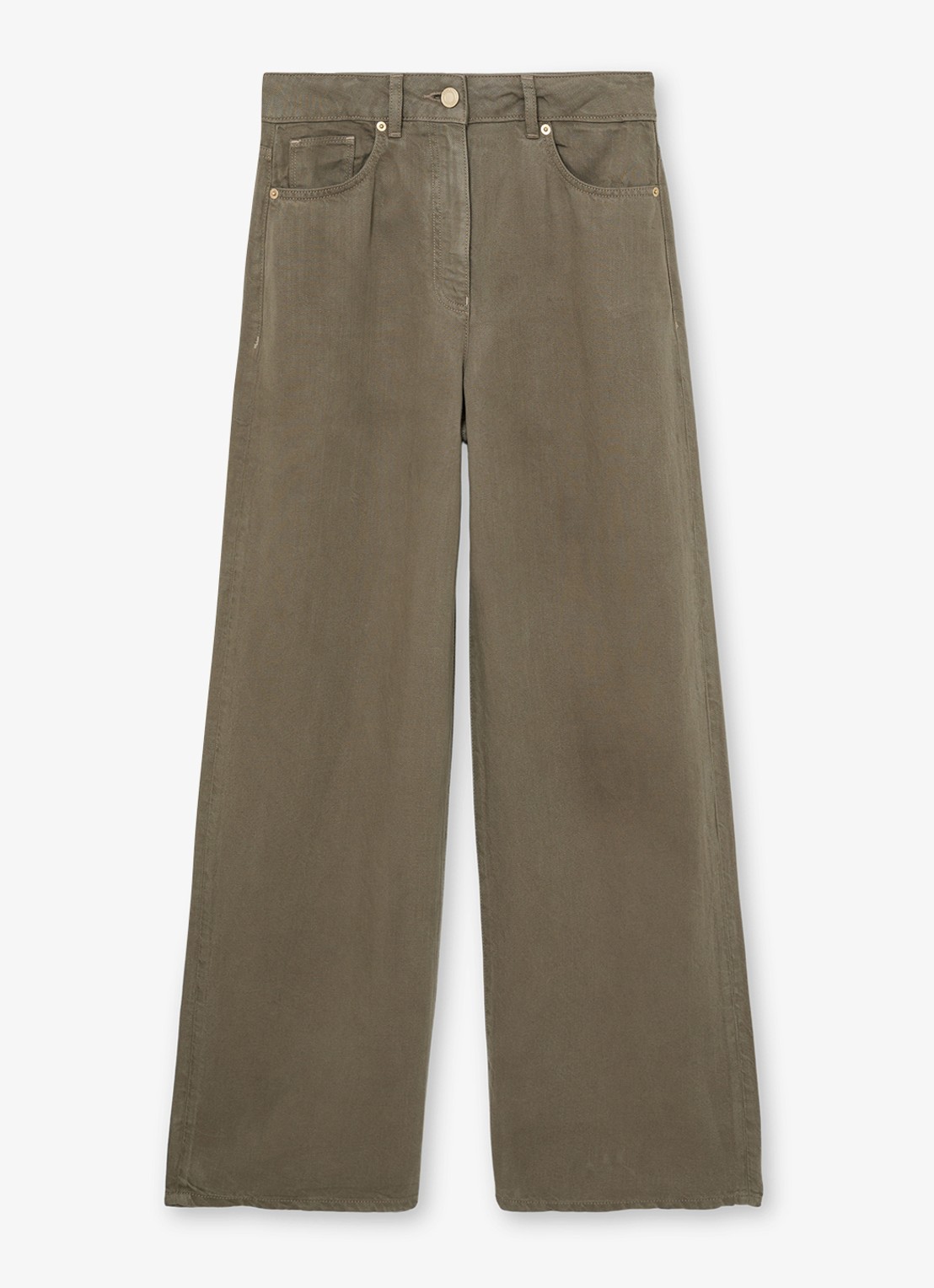 Reiss Petite Carmen high waist wide fit pantalon in linnenblend - voorkant khaki