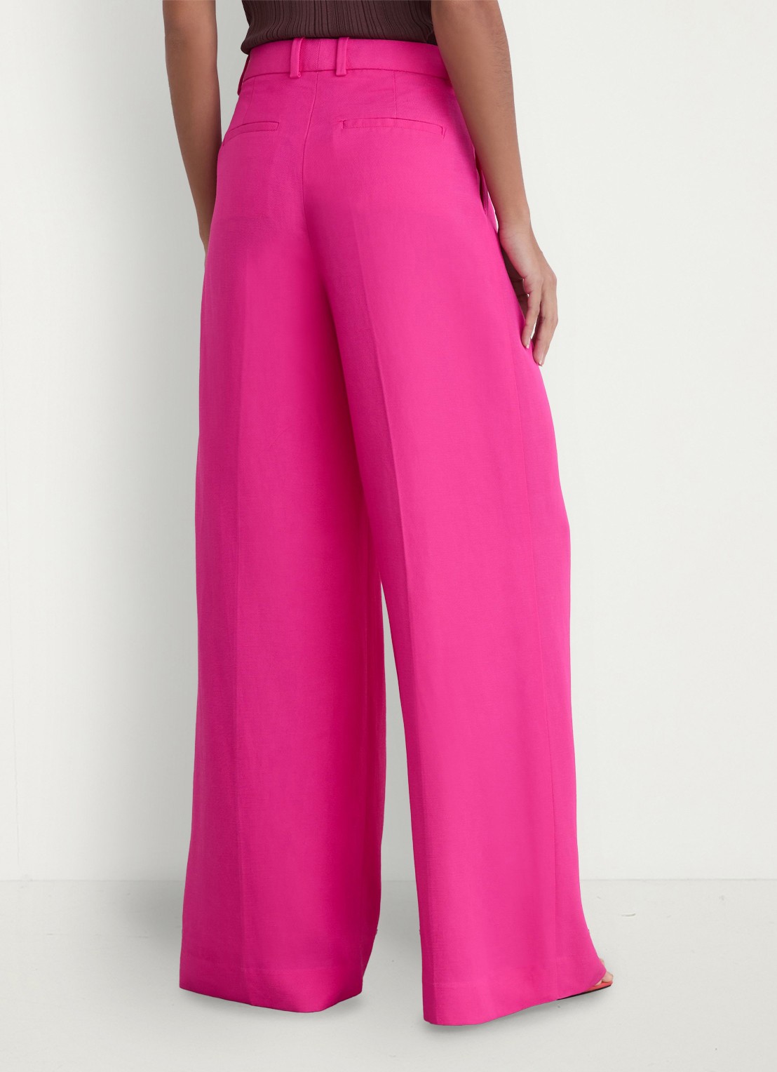 Reiss Petite Charli high waist wide fit pantalon in linnenblend - achterkant 8 oudroze