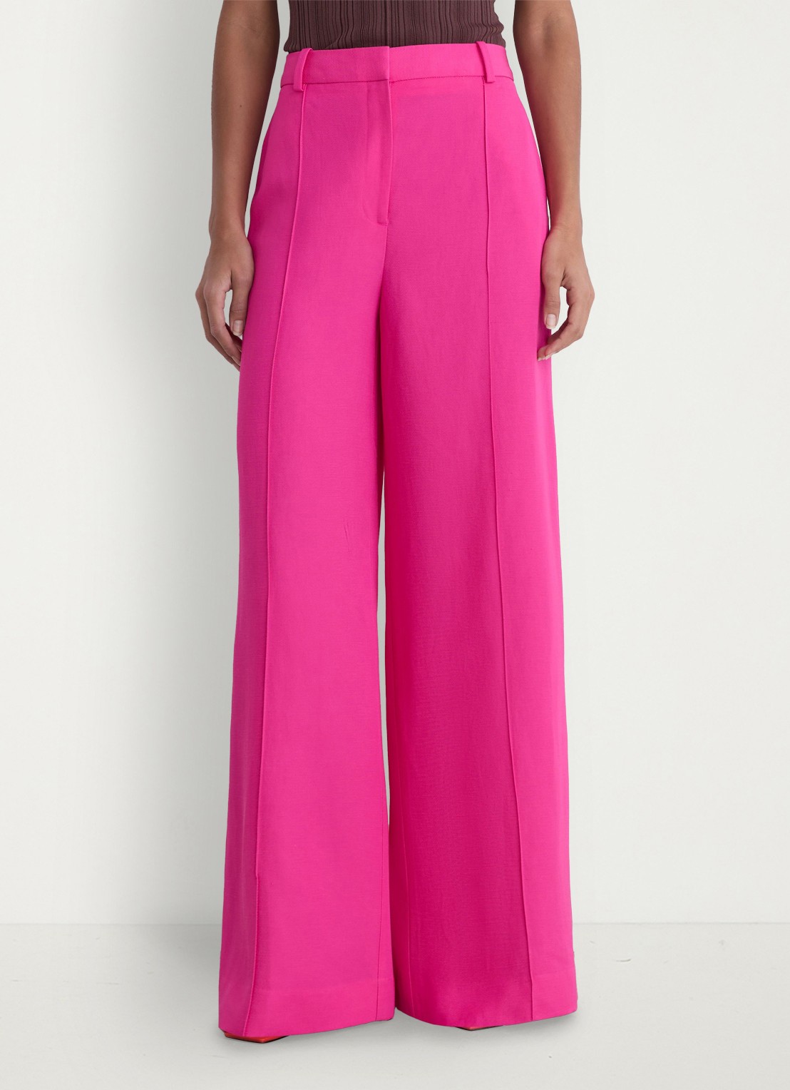Reiss Petite Charli high waist wide fit pantalon in linnenblend - detail 3 oudroze