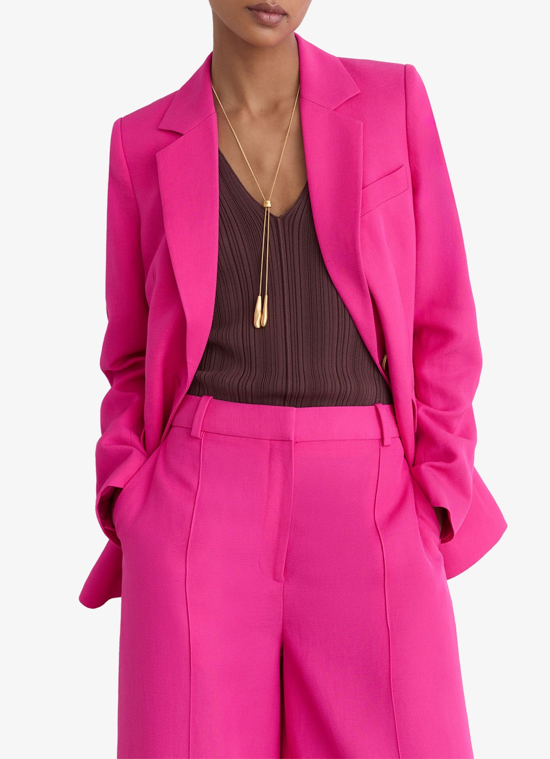 Reiss Petite Charli high waist wide fit pantalon in linnenblend - detail 4 oudroze