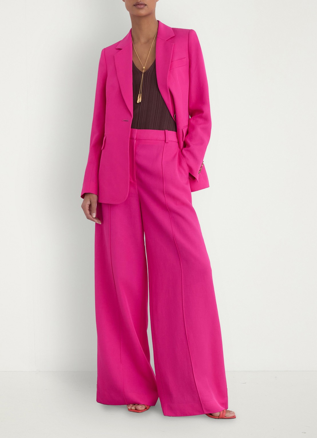 Reiss Petite Charli high waist wide fit pantalon in linnenblend - voorkant 2 oudroze