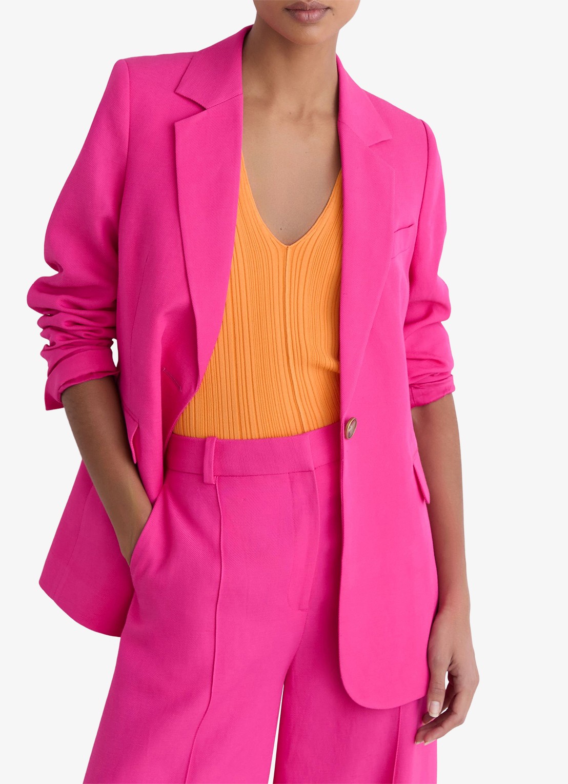 Reiss Petite Charli regular fit blazer in linnenblend - detail 7 oudroze