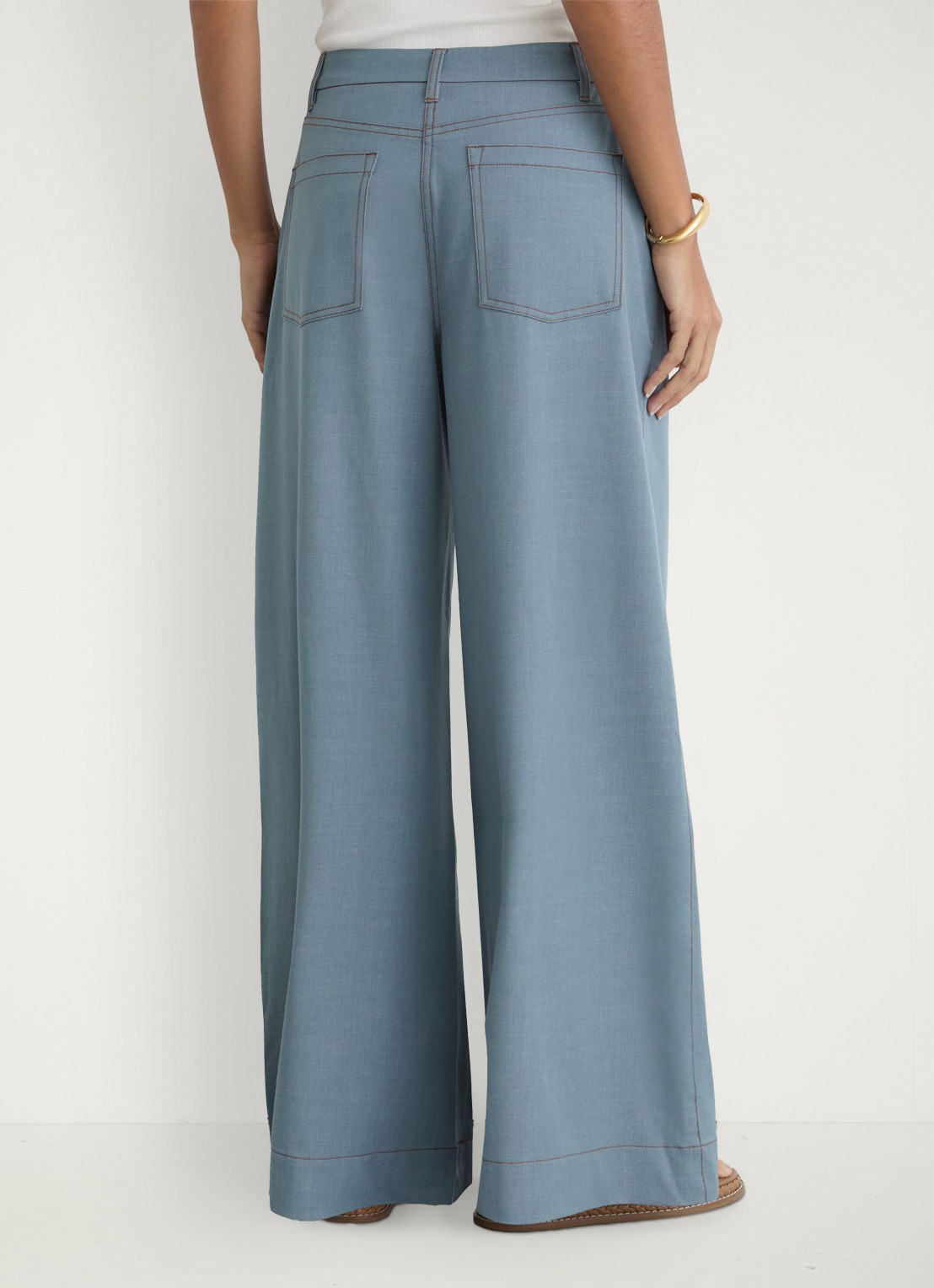 Reiss Petite Charlotte high waist wide fit pantalon met steekzakken - achterkant 5 blauwgrijs