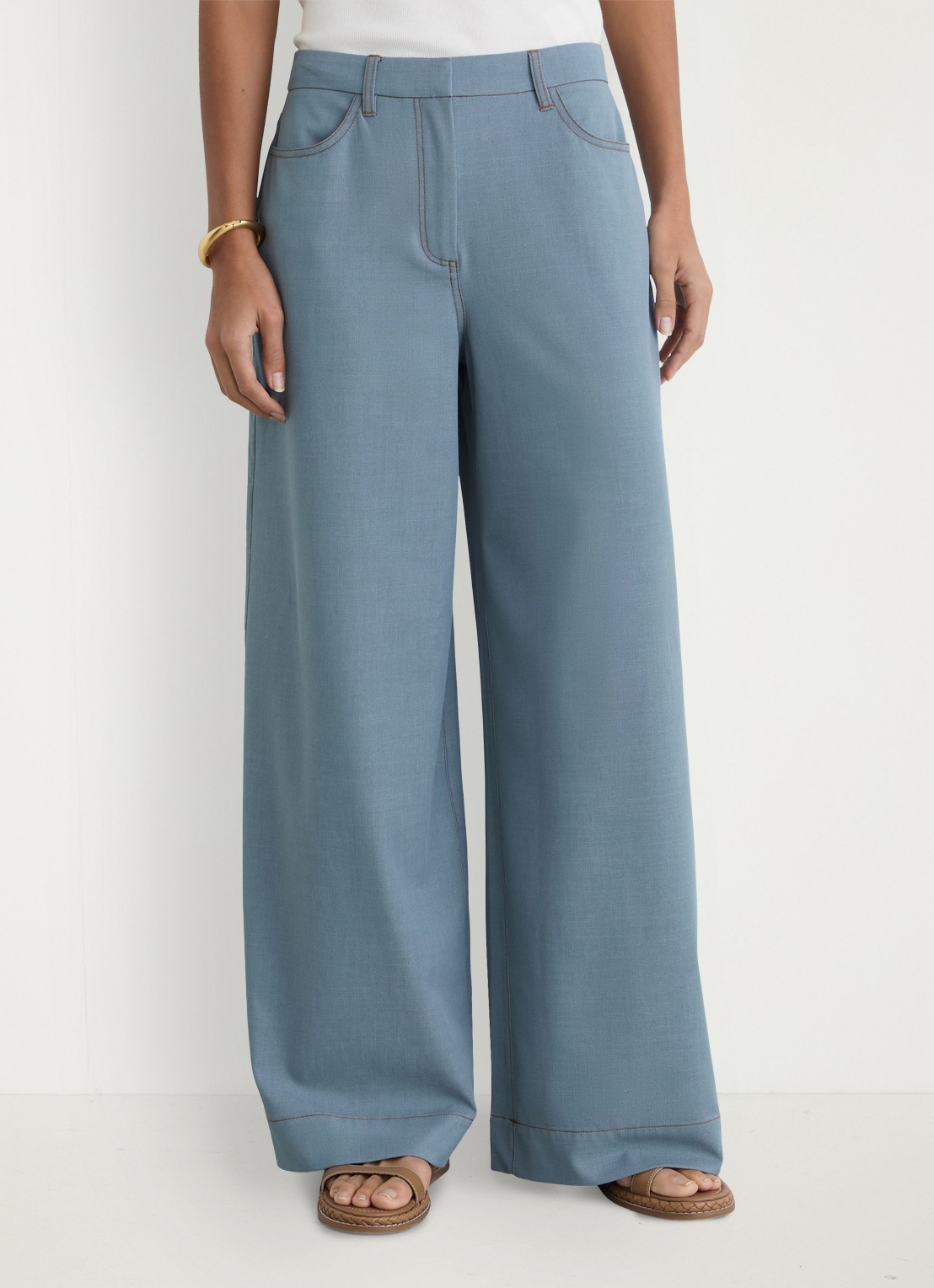 Reiss Petite Charlotte high waist wide fit pantalon met steekzakken - detail blauwgrijs