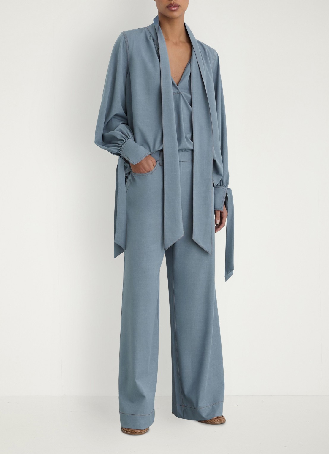 Reiss Petite Charlotte high waist wide fit pantalon met steekzakken - detail 2 blauwgrijs