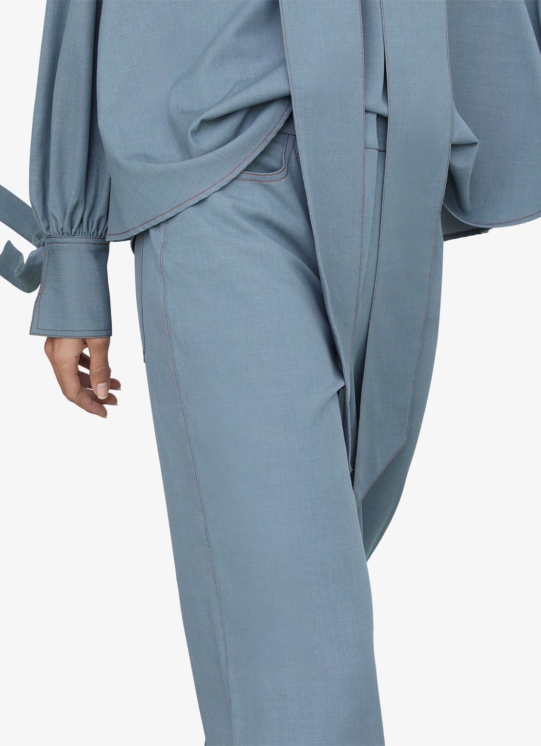 Reiss Petite Charlotte high waist wide fit pantalon met steekzakken - detail 3 blauwgrijs