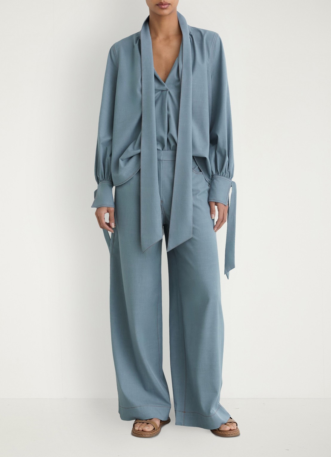 Reiss Petite Charlotte high waist wide fit pantalon met steekzakken - voorkant 7 blauwgrijs