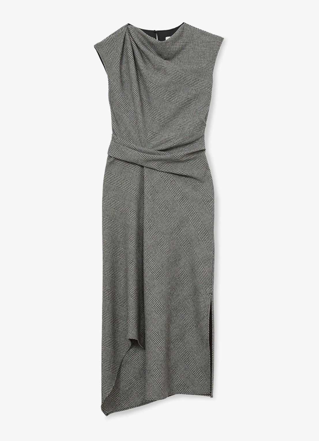 Reiss Petite Clara midi jurk in wolblend met asymmetrisch zoom - voorkant grijs