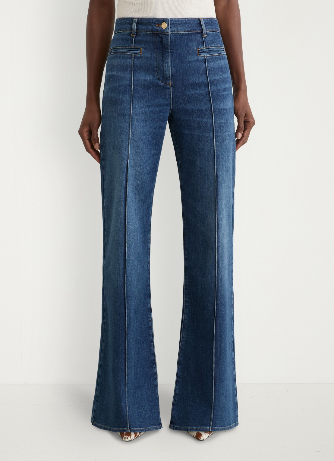 Reiss PETITE CLAUDE Pintuck-Detail Flared Jeans - detail 4 donkerblauw