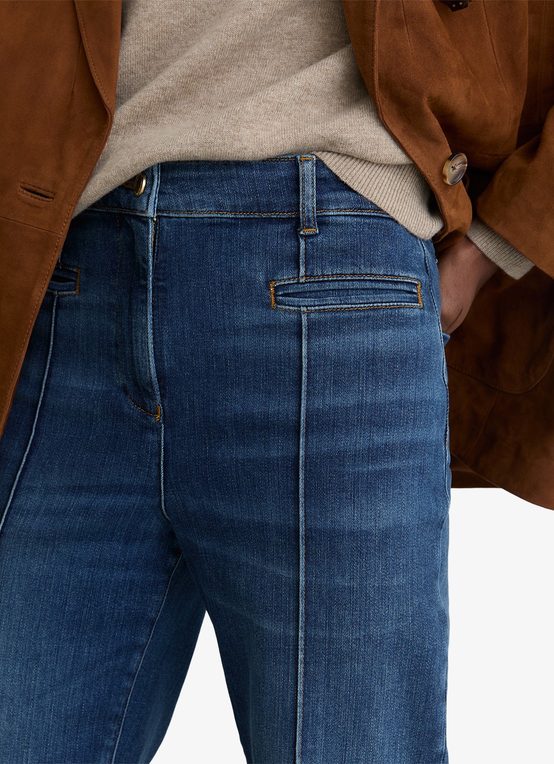 Reiss PETITE CLAUDE Pintuck-Detail Flared Jeans - detail 5 donkerblauw