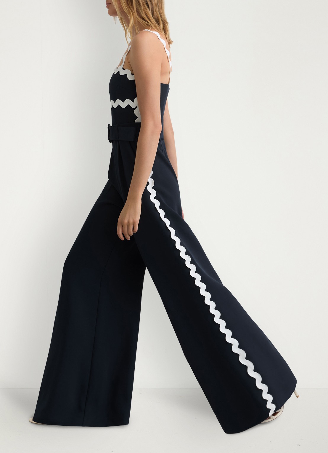 Reiss Petite Dash wide leg jumpsuit met ceintuur - detail 2 donkerblauw