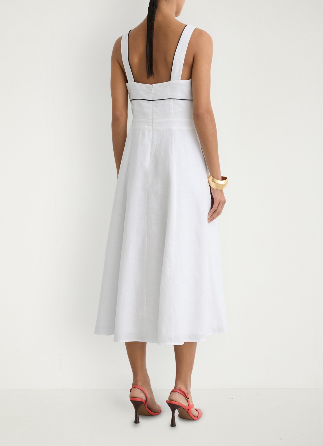 Reiss Petite Dorethea midi jurk van linnen - achterkant 6 wit