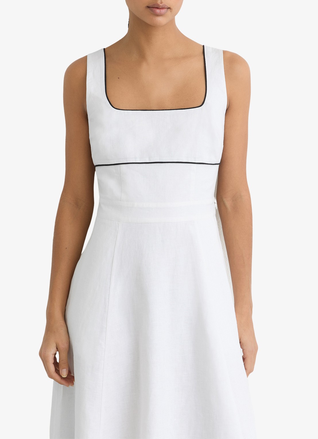 Reiss Petite Dorethea midi jurk van linnen - detail wit