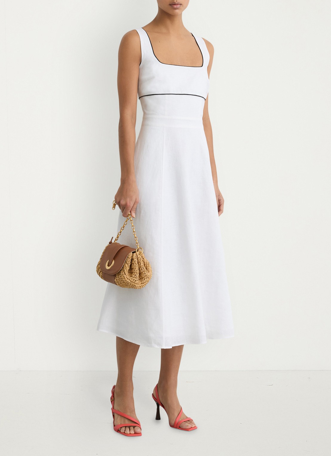 Reiss Petite Dorethea midi jurk van linnen - detail 2 wit