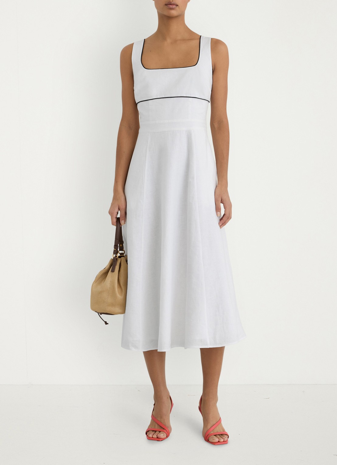 Reiss Petite Dorethea midi jurk van linnen - voorkant 5 wit
