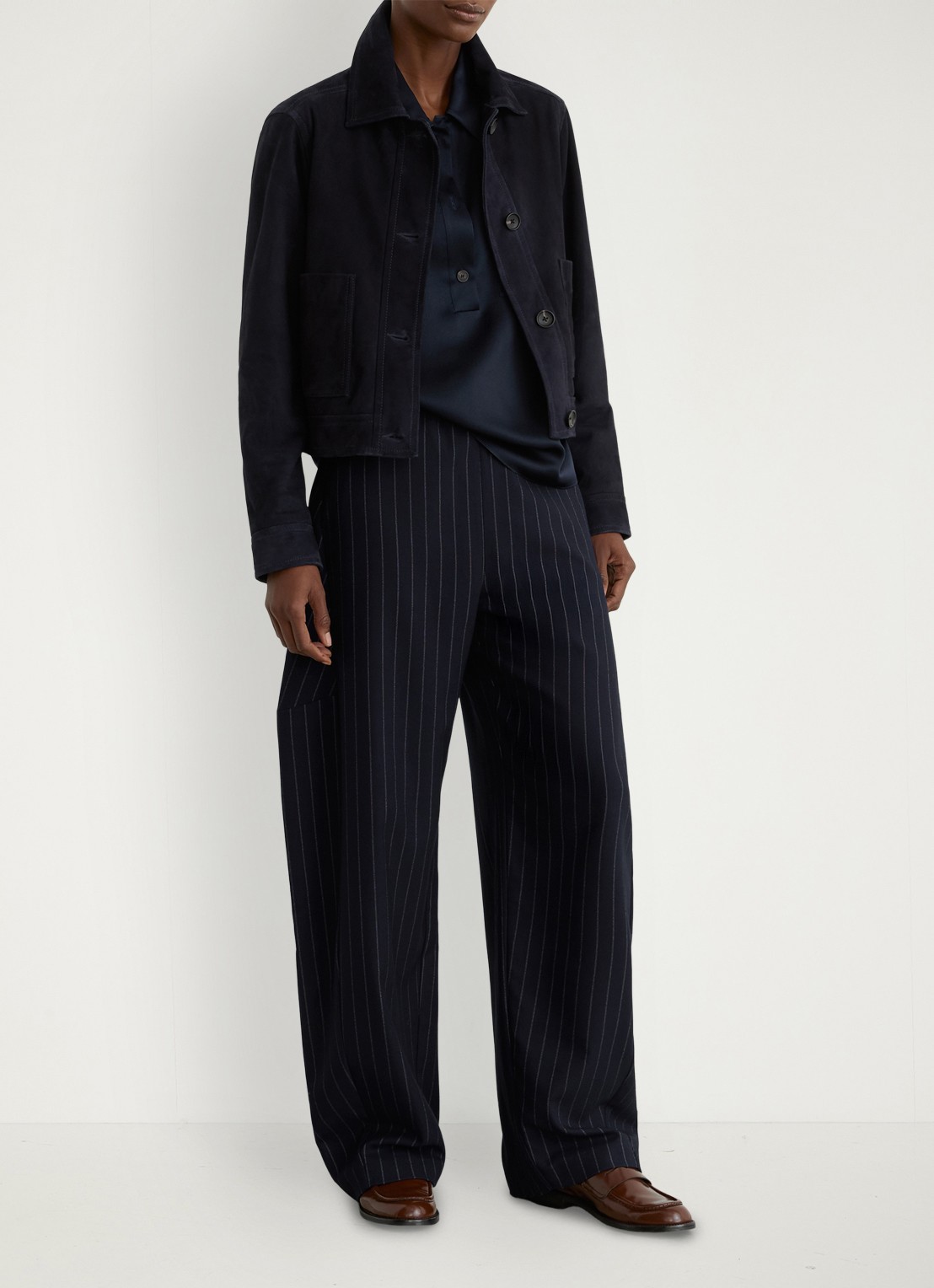 Reiss Petite Elle high waist balloon fit pantalon met streepprint - voorkant 3 donkerblauw